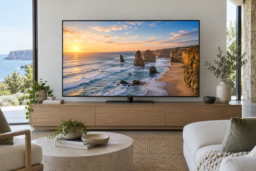LG OLED evo C6 65-inch television displayed in a contemporary Australian lounge room