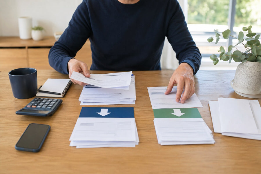 Person comparing two debt repayment strategies at a table
