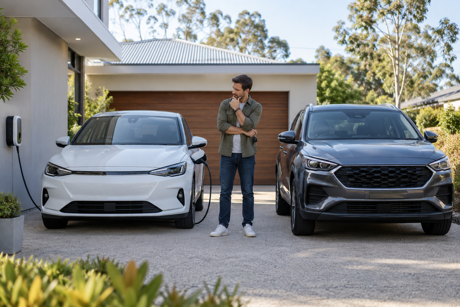 Australian driver comparing an electric car with a petrol or diesel vehicle