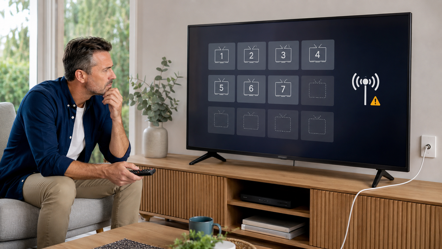 Homeowner troubleshooting missing free-to-air television channels