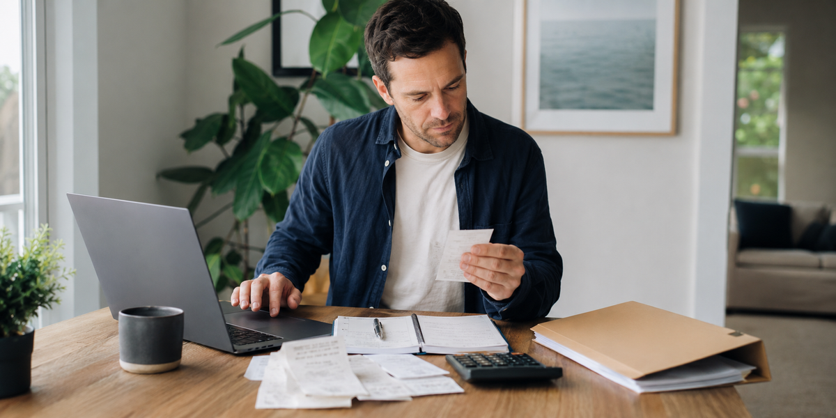 Australian employee organising receipts for legitimate work-related tax deductions