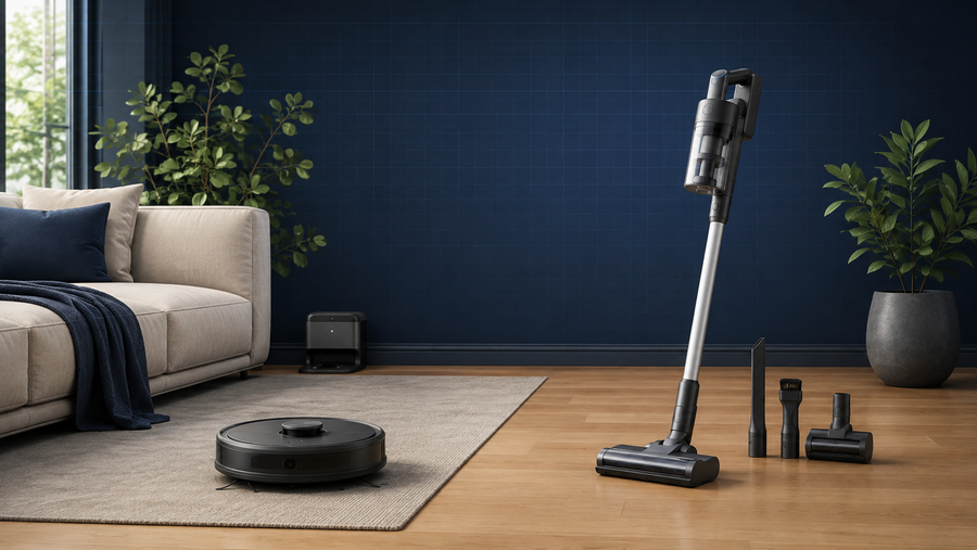 Robot vacuum and cordless stick vacuum compared in an Australian living room