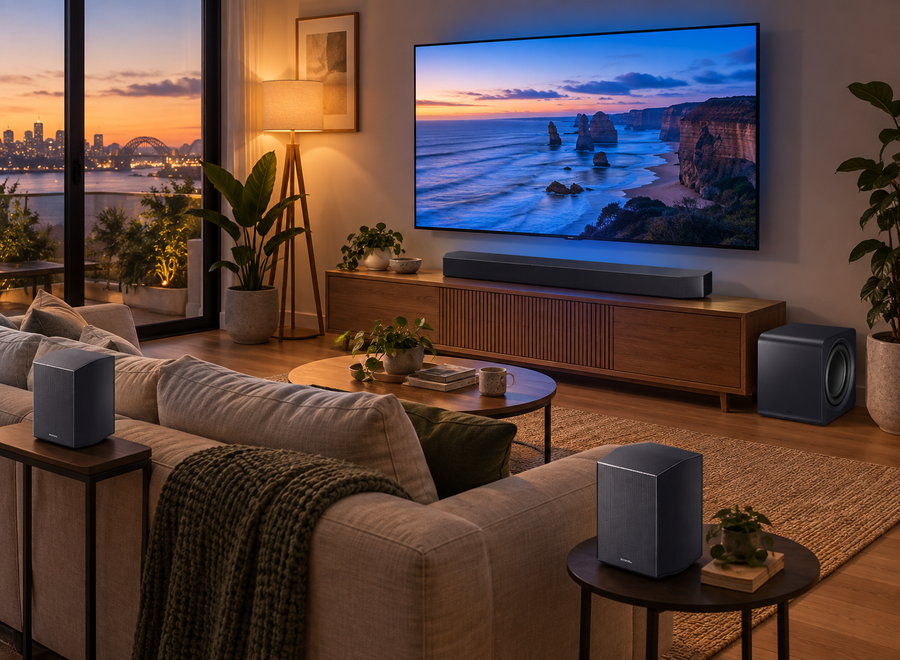 Samsung HW-Q990H soundbar system with wireless subwoofer and two rear speakers